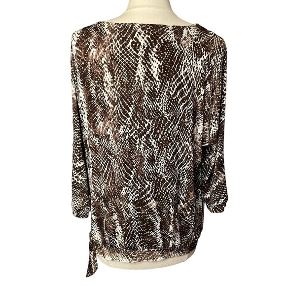 Chicos Travelers Brown Animal Print Tunic 3/4 Sleeve Blouse US Size 12 Capsule - Picture 5 of 7